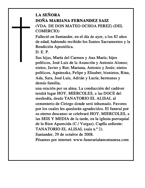 DOÑA MARIANA FERNANDEZ SAIZ
