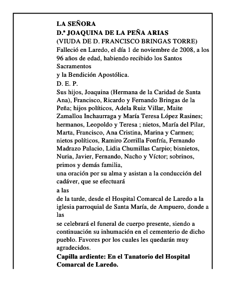 D.ª JOAQUINA DE LA PEÑA ARIAS