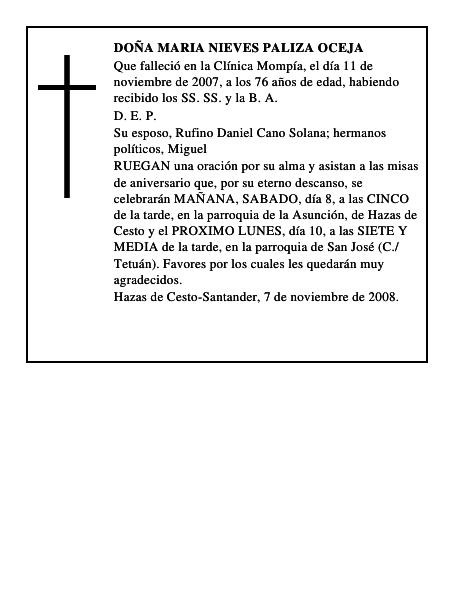 DOÑA MARIA NIEVES PALIZA OCEJA