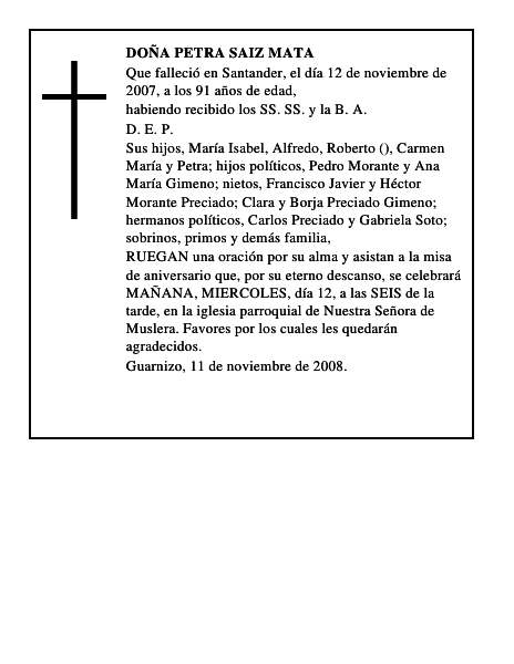 DOÑA PETRA SAIZ MATA