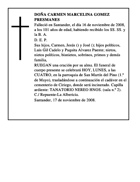 DOÑA CARMEN MARCELINA GOMEZ PRESMANES