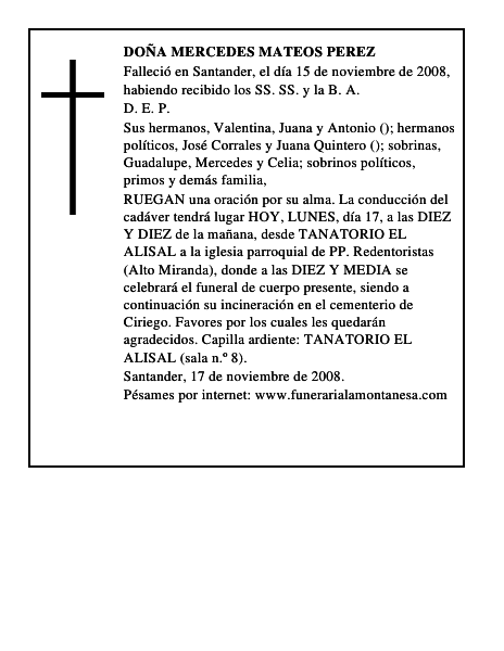 DOÑA MERCEDES MATEOS PEREZ