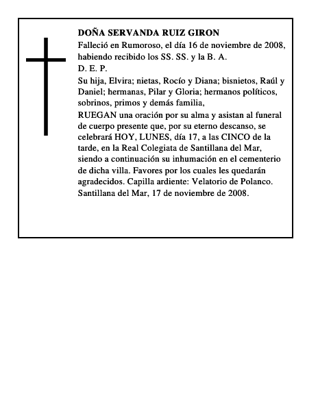 DOÑA SERVANDA RUIZ GIRON