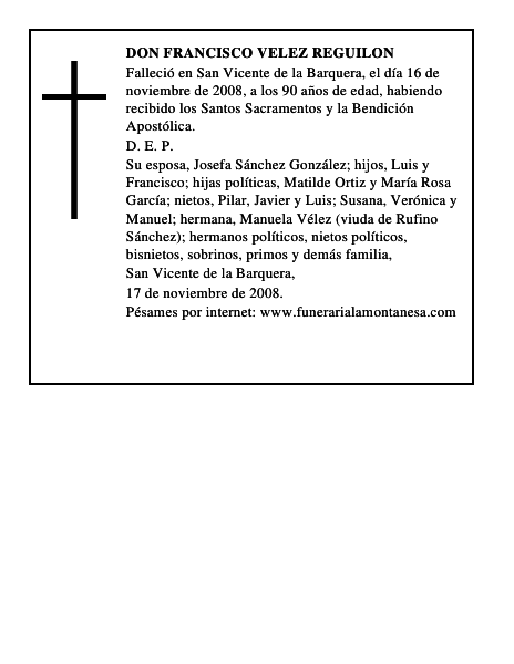 DON FRANCISCO VELEZ REGUILON