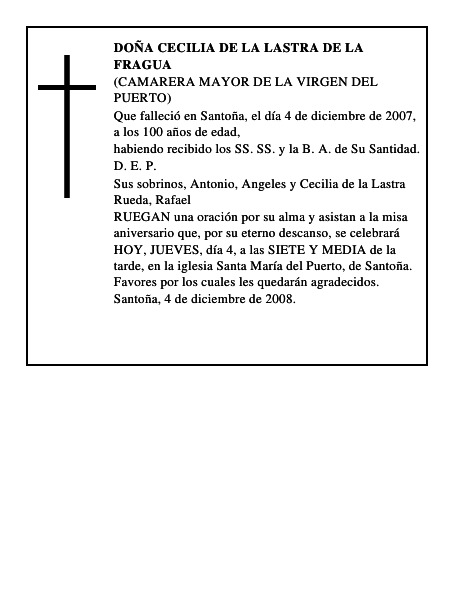 DOÑA CECILIA DE LA LASTRA DE LA FRAGUA