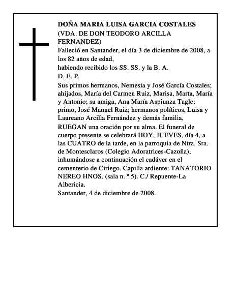 DOÑA MARIA LUISA GARCIA COSTALES