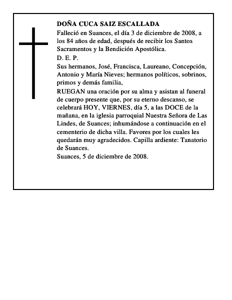 DOÑA CUCA SAIZ ESCALLADA
