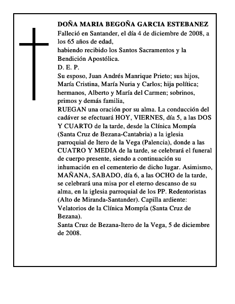 DOÑA MARIA BEGOÑA GARCIA ESTEBANEZ