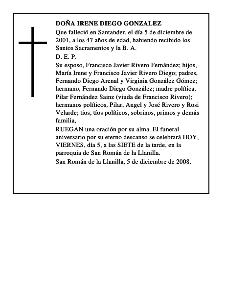 DOÑA IRENE DIEGO GONZALEZ