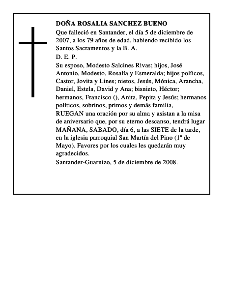 DOÑA ROSALIA SANCHEZ BUENO