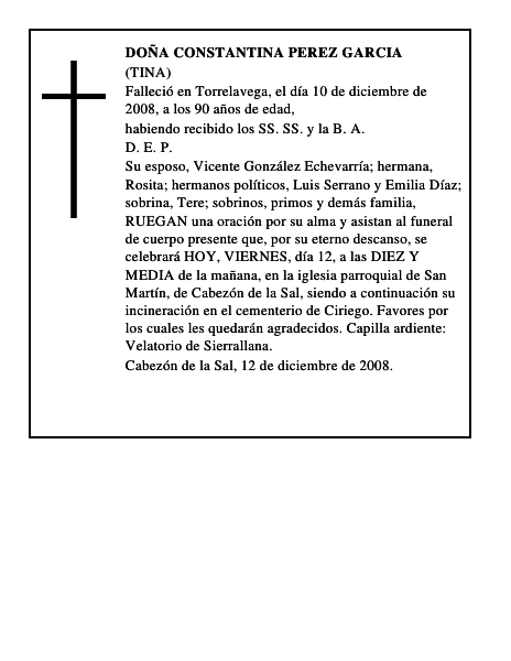 DOÑA CONSTANTINA PEREZ GARCIA