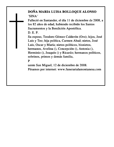 DOÑA MARIA LUISA BOLLOQUE ALONSO