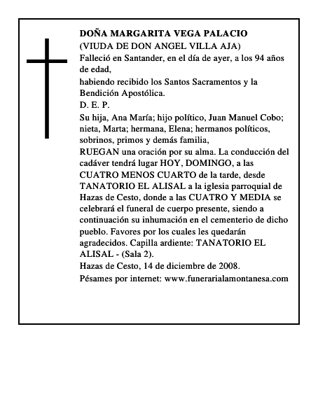 DOÑA MARGARITA VEGA PALACIO