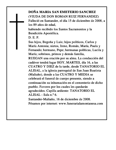 DOÑA MARIA SAN EMETERIO SANCHEZ