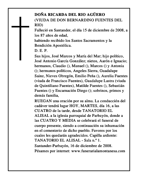DOÑA RICARDA DEL RIO AGÜERO