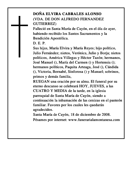 DOÑA ELVIRA CABRALES ALONSO