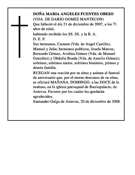 DOÑA MARIA ANGELES FUENTES OBESO