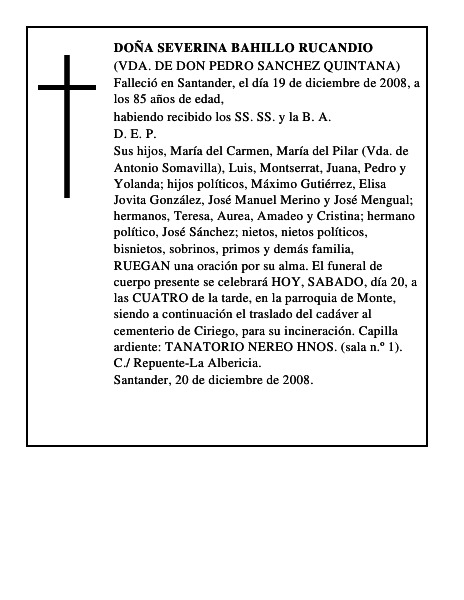 DOÑA SEVERINA BAHILLO RUCANDIO