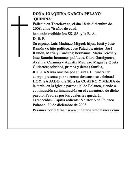 DOÑA JOAQUINA GARCIA PELAYO