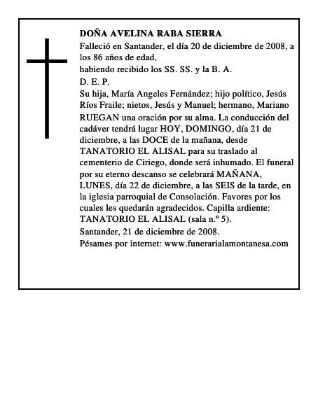 DOÑA AVELINA RABA SIERRA