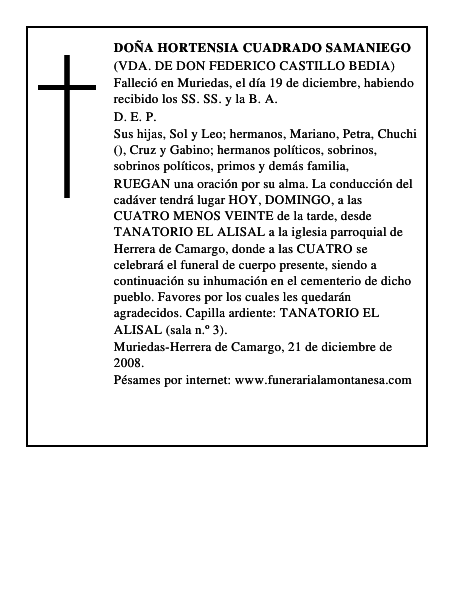 DOÑA HORTENSIA CUADRADO SAMANIEGO