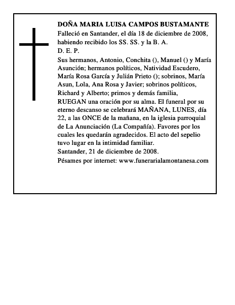 DOÑA MARIA LUISA CAMPOS BUSTAMANTE