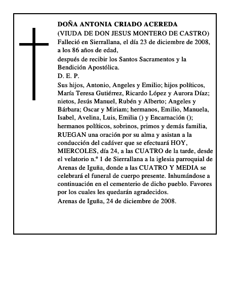 DOÑA ANTONIA CRIADO ACEREDA