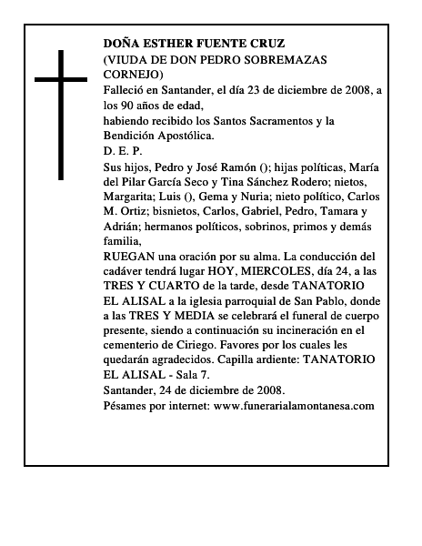DOÑA ESTHER FUENTE CRUZ