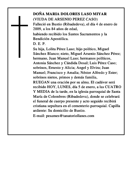 DOÑA MARIA DOLORES LASO MIYAR