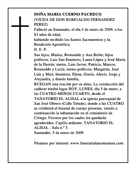 DOÑA MARIA CUERNO PACHECO