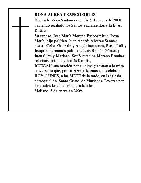 DOÑA AUREA FRANCO ORTIZ