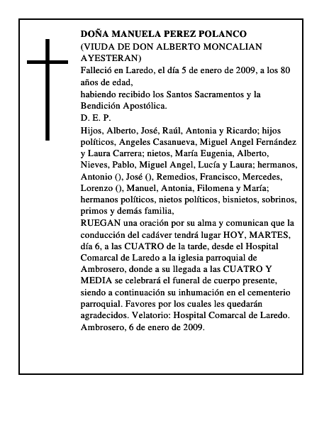 DOÑA MANUELA PEREZ POLANCO
