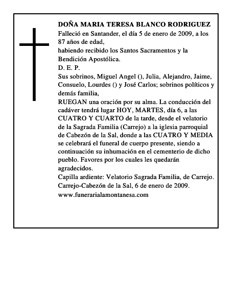 DOÑA MARIA TERESA BLANCO RODRIGUEZ