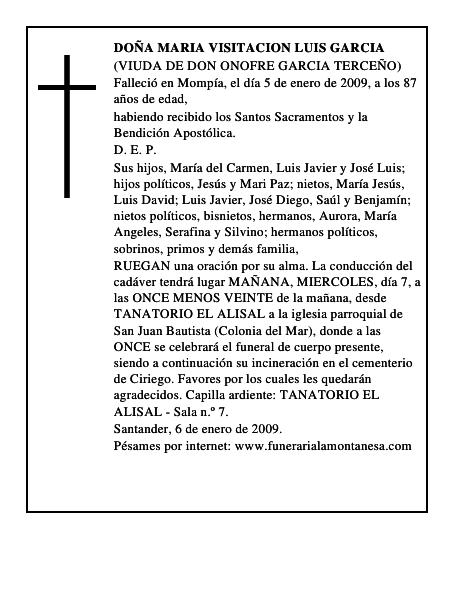 DOÑA MARIA VISITACION LUIS GARCIA
