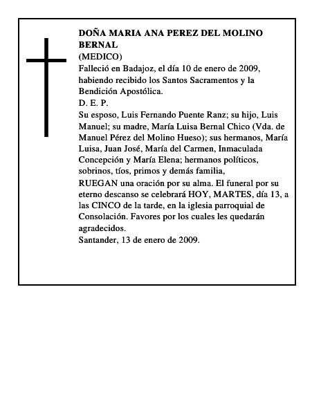 DOÑA MARIA ANA PEREZ DEL MOLINO BERNAL