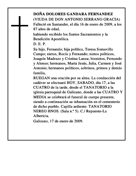 DOÑA DOLORES GANDARA FERNANDEZ