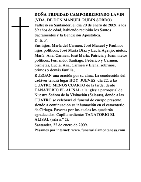 DOÑA TRINIDAD CAMPORREDONDO LAVIN