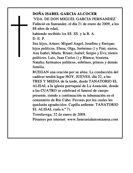 DOÑA ISABEL GARCIA ALCOCER