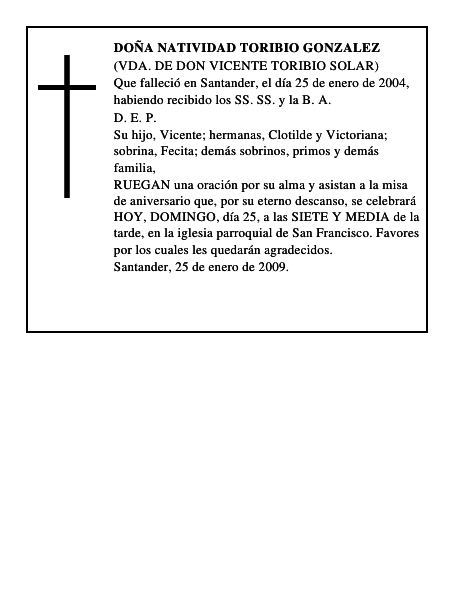 DOÑA NATIVIDAD TORIBIO GONZALEZ