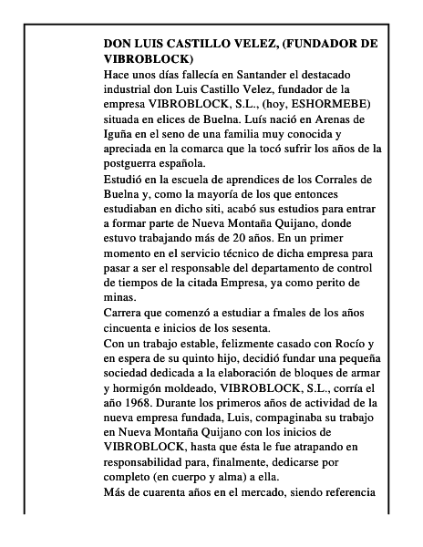 Don Luis Castillo Velez, (fundador de VIBROBLOCK)