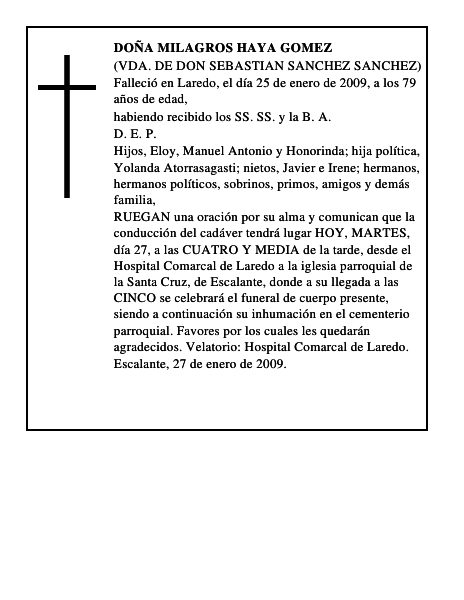 DOÑA MILAGROS HAYA GOMEZ