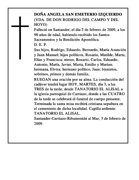 DOÑA ANGELA SAN EMETERIO IZQUIERDO