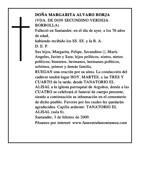 DOÑA MARGARITA ALVARO BORJA