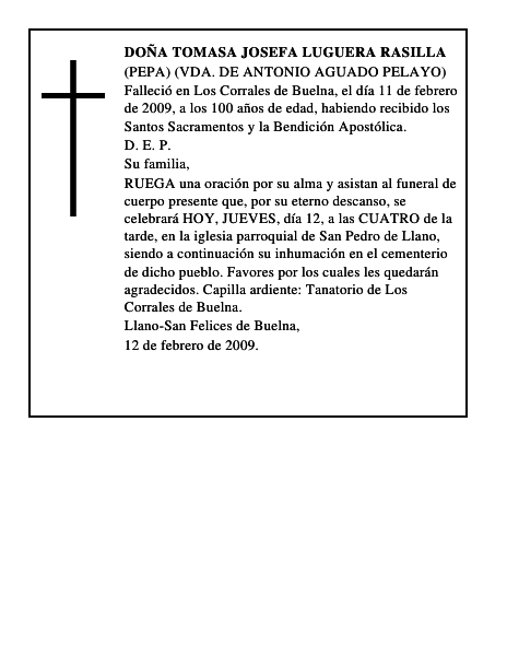 DOÑA TOMASA JOSEFA LUGUERA RASILLA