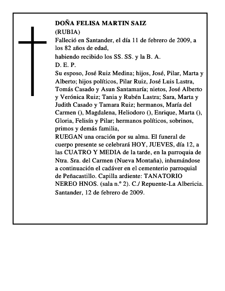 DOÑA FELISA MARTIN SAIZ