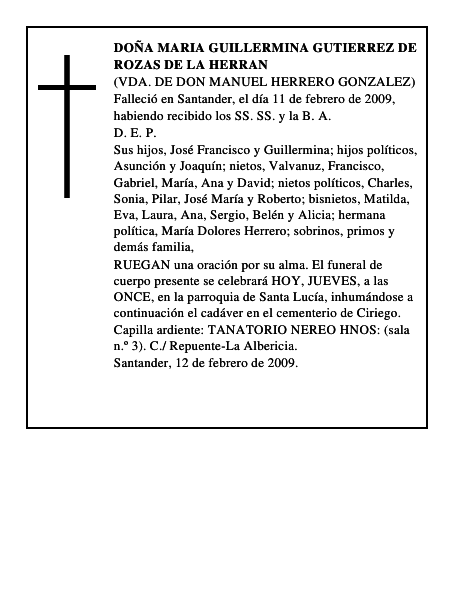 DOÑA MARIA GUILLERMINA GUTIERREZ DE ROZAS DE LA HERRAN