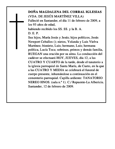 DOÑA MAGDALENA DEL CORRAL IGLESIAS