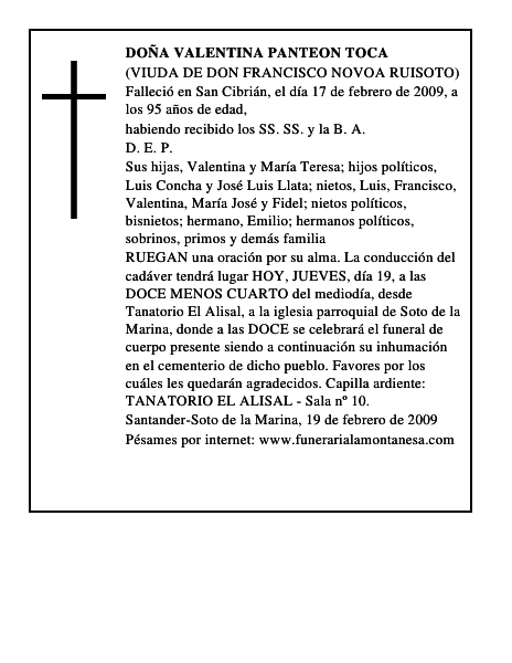 DOÑA VALENTINA PANTEON TOCA