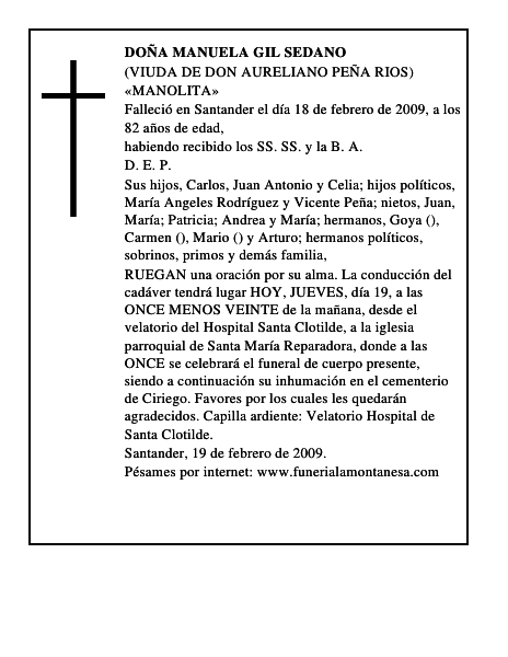 DOÑA MANUELA GIL SEDANO
