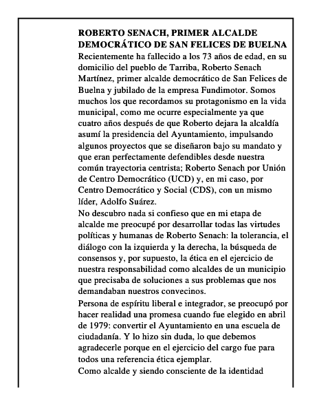 Roberto Senach, primer alcalde democrático de San felices de Buelna